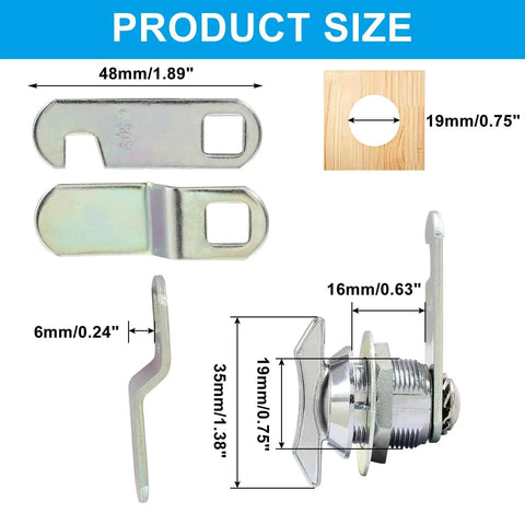 Durable thumb operated cam lock with keyless latch, zinc alloy, dimensions: 48mm long, fits doors up to 5/8 inch thick.