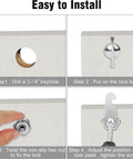 Installation steps for keyless thumb cam locks for cabinets, RV storage and compartments, showing 1-1/8 inch lock design.
