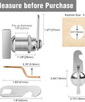 Diagram of keyless thumb cam lock for cabinets, RV storage, and compartments with dimensions 1-1/8 inch, metal construction.