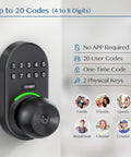 Keypad Smart Door Knob Lock With Backlit Keypad Keyless Entry For Front Door Aluminum Alloy IP54 Weatherproof, supports 20 user codes