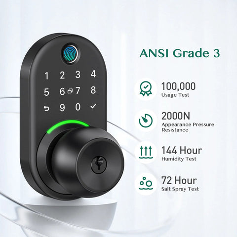 Upgrade your entry security with a keypad smart door lock featuring a durable aluminum body, knob handle, and five unlock methods