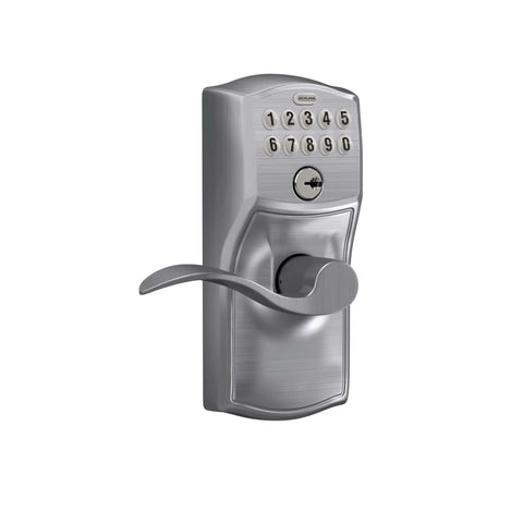 Camelot Keypad Entry Door Lock With Flex Lock And Accent Levers In Brushed Chrome For Keyless Entry, Auto Relock, Two Pre-Programmed Codes
