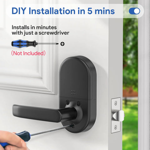 Keypad Door Lock With Handle Keyless Entry Smart Lock For Front Door Easy Installation Backlit Keypad Auto Lock Security System With Up To Twenty Access Codes Includes Two Emergency Keys Ideal For Modern Home Security installed on door
