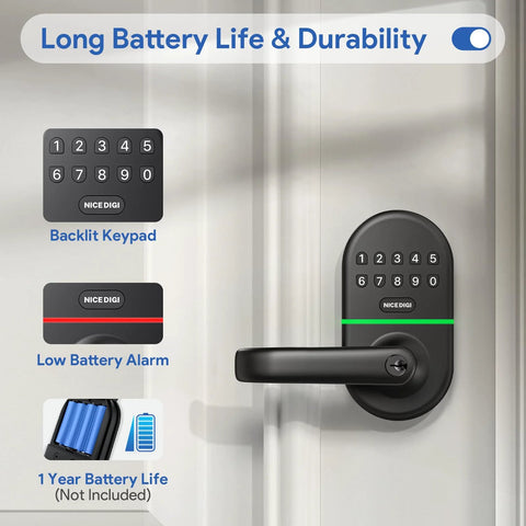 Keypad Door Lock With Handle Keyless Entry Smart Lock For Front Door Easy Installation Backlit Keypad Auto Lock Security System
