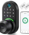 Upgrade your entry security with a keypad smart door lock featuring a durable aluminum body, knob handle, and five unlock methods.