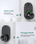 Upgrade your entry security with a keypad smart door lock featuring a durable aluminum body, knob handle, and five unlock methods.