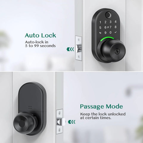 Upgrade your entry security with a keypad smart door lock featuring a durable aluminum body, knob handle, and five unlock methods.