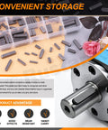 Comprehensive Keystock Kit with 140 pieces in 16 sizes, organized case and mechanical part; convenient storage shown.
