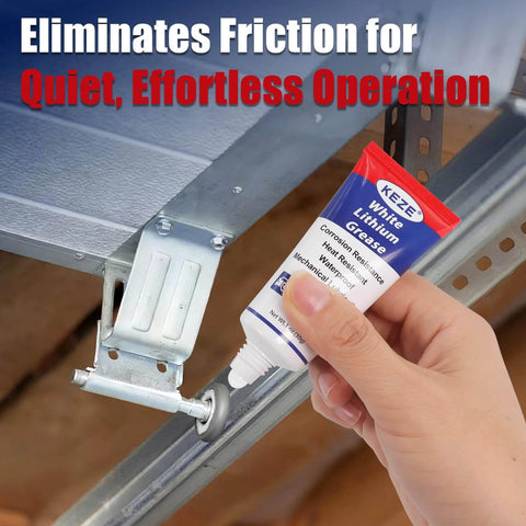 Hand applying Keze White Lithium Grease Tube Automotive Grasa De Litio Car Door Grease with Brush NLGI 2 Rust Corrosion Waterproof to garage door hinge