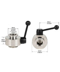 Industrial KF25 Vacuum Butterfly Valve In 304 Stainless Steel With FKM O Ring and Black Handle, dimensions shown for high purity use