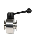 Industrial KF25 Vacuum Butterfly Valve In 304 Stainless Steel With FKM O Ring And Black Handle, side view
