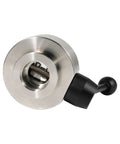 Industrial KF25 Vacuum Butterfly Valve In 304 Stainless Steel With FKM O Ring And Black Handle, top view.