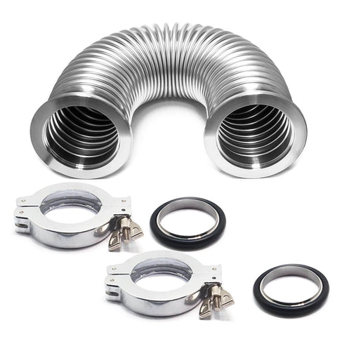 KF40 Vacuum Hose Kit, 2-Pack 750mm SS304 Bellows with N40 Flanges, 2 Clamps, 2 Rings, 2 FKM O-Rings for Vacuum System