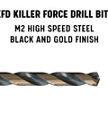 KFD Series High Speed Steel Drill Bits Split Point One Eighth Inch Pack Of 12 For General Purpose Drilling, black and gold finish