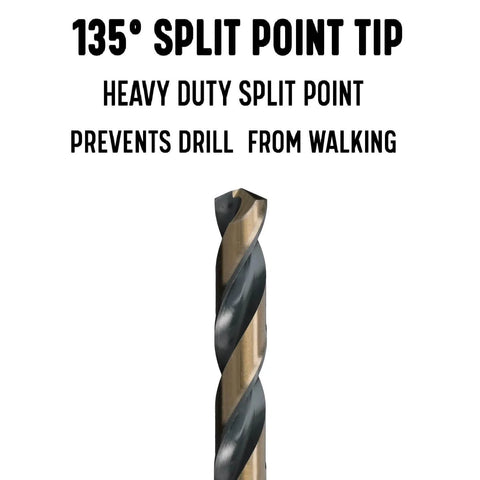 135° split point detail of KFD Series High Speed Steel Drill Bits Split Point One Eighth Inch Pack Of 12 For General Purpose Drilling