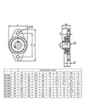 Technical drawing with dimensions for 2pcs kfl000 (kfl10) id10mm mounted flange block bearings self-aligning zinc aluminum alloy