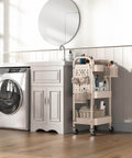 3 Tier Rolling Cart With DIY Pegboard Panels, Metal Utility Cart On Wheels Featuring Adjustable Front Or Side Pegboards in laundry room