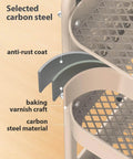 Close-up of khaki 3 Tier Rolling Cart With DIY Pegboard Panels showing carbon steel frame and anti-rust coat details.