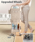 3 Tier Rolling Cart With DIY Pegboard Panels, Metal Utility Cart On Wheels, showing adjustable pegboards and baskets, in khaki
