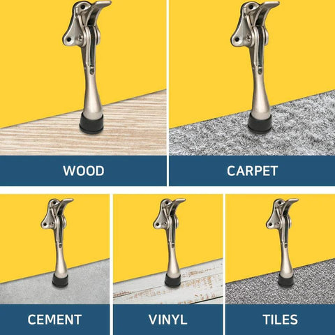 One Touch Kickdown Door Stopper on wood, carpet, cement, vinyl, tiles surfaces, 4 inch, satin nickel, heavy-duty, HASHI 1 pack