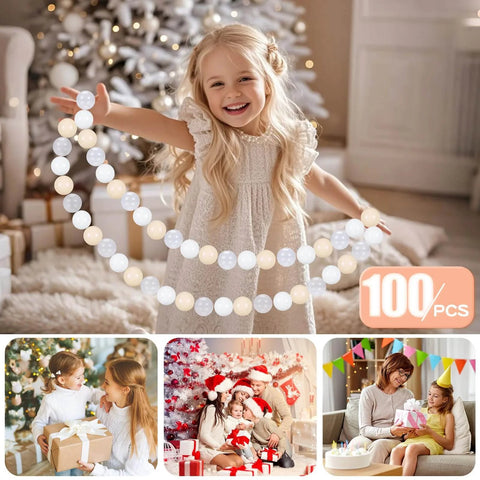 Child holding Ball Pit Balls Plastic Playballs for Baby Toddlers Kids Boys Girls Playhouse Decor Play Pool Fun Phthalate-Free BPA-Free Bath Toy White Beige Transparent,100 Balls, Christmas theme