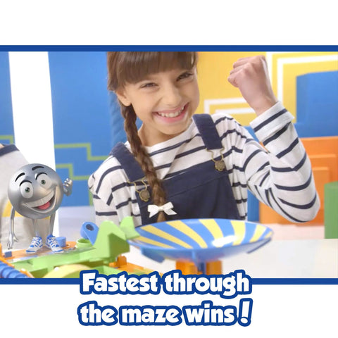 Two Brainteaser Marble Maze Challenges For Ages 5 To 9 Standard Edition With Obstacle Board and smiling child playing