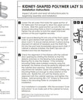 Installation instructions for Kidney Shaped Lazy Susan With Two White Polymer Shelves, Chrome Telescoping Post, hardware and tools.