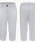 Front and back of Kids Knickers Baseball Pants For Youth Tee Ball And Softball Practice Elastic Hem Knickers with pinstripe design.