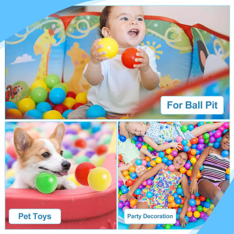Colorful Ball Pit Balls 100pcs for Kids, BPA & Phthalate Free, playground with child and dog playing, used for pet toys and parties
