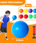 8PCS Inflatable Playground Balls, 8.5Inch Bouncing Sensory Balls with Hand Air Pump, child holding blue ball