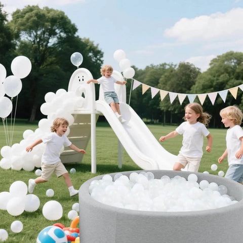Children playing near ball pit with Ball Pit Balls Phthalate Free BPA Free Non-Toxic Crush Proof Play Balls for Toddlers Kids Pool Playhouse