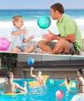 Children and adults playing with 4PCS Playground Balls for Kids, 9 Inches Dodgeballs Bouncy Balls at beach and pool, with air pump included.