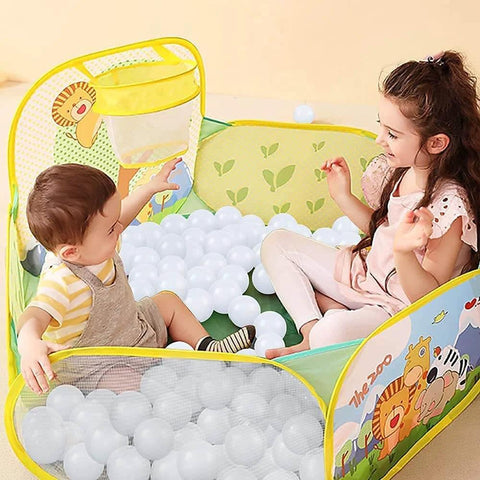 Children playing with Ball Pit Balls for Kids, Plastic Refill 2.2 Inch Balls, 100 Pack, Phthalate and BPA Free, in play area.