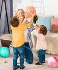 Kids playing with 4PCS Playground Balls for Kids, 9 Inches Dodgeballs Bouncy Balls, Rubber Inflatable Kickball with Air Pump for Indoor Outdoor Sport Games.