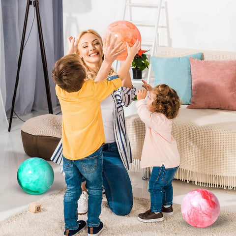 Kids playing with 4PCS Playground Balls for Kids, 9 Inches Dodgeballs Bouncy Balls, Rubber Inflatable Kickball with Air Pump for Indoor Outdoor Sport Games.