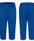 Front and back view of Kids Knicker Baseball Pants For Toddlers And Youth Boys And Girls Royal Blue With Belt Loops Tee Ball Softball Practice Pants Knee Length Elastic Hem For Easy Movement And Durable Everyday Wear