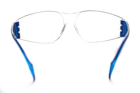 Front view of Kids Safety Glasses ANSI Z87.1 EN166 Certified Impact Resistant Clear Lenses with blue earpieces.