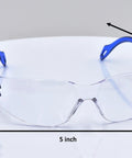 Front view of Kids Safety Glasses with ANSI Z87.1 EN166 Certified Impact Resistant Clear Lenses, 5-inch width, blue temples