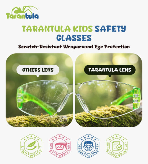 Comparison showing kids safety glasses lens clarity and scratch resistance
