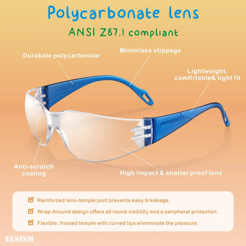 Kids Safety Glasses 24 Pack UV Protection Goggles ANSI Z87 Impact Resistant with blue polycarbonate lens.
