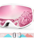 Kids Ski Goggles For Boys And Girls 3 To 12 With Anti Fog UV400 Protection, pink lens, adjustable strap, winter sports gear
