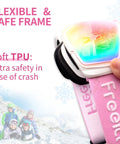 Close-up of Kids Ski Goggles Anti Fog UV Protection Mirror Lenses for Toddlers Youth Snow with flexible soft TPU frame and pink strap.