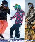Kids wearing 2 Pack Kids Ski And Snowboard Goggles For All Ages Boys And Girls Snow Sports during snowboarding and skiing activities.