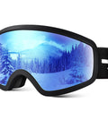 Kids Ski Goggles For Boys And Girls Ages 5 To 14 Safe TPU Frame Anti Fog Lenses with snowy mountain reflection on lens
