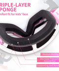 Triple-layer sponge interior of Kids Ski Goggles Anti Fog UV Protection Mirror Lenses For Toddlers Youth Snow with comfort features.