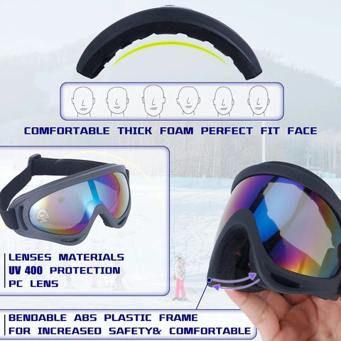 2 Pack Kids Ski And Snowboard Goggles For All Ages Boys And Girls Snow Sports with thick foam and UV400 PC lens