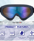 2 Pack Kids Ski And Snowboard Goggles For All Ages Boys And Girls Snow Sports, UV400 protection, fog-resistant features displayed