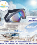 2 Pack Kids Ski And Snowboard Goggles For All Ages Boys And Girls Snow Sports with UV protection on snowy landscape.