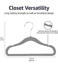 Ultra slim velvet kids hangers with non slip grip and shoulder notches for tiny outfits neatly hung and protected, diagram view