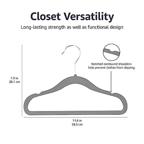Ultra slim velvet kids hangers with non slip grip and shoulder notches for tiny outfits neatly hung and protected, diagram view